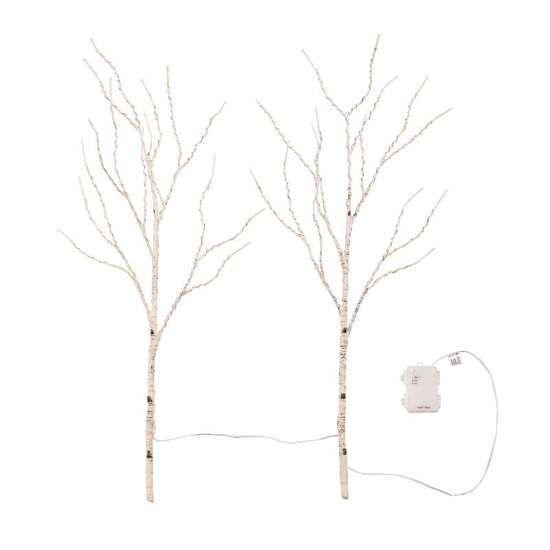 Set of 2 Connected Indoor/Outdoor Lighted Birch Branches - White